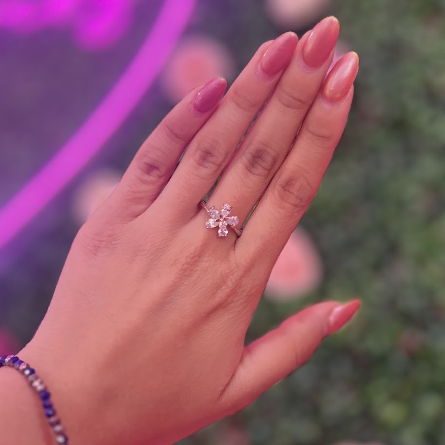 Anillo plata zirconia piedra flor