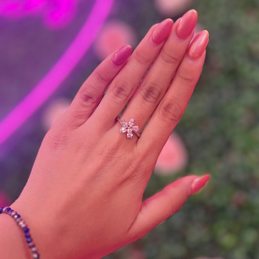 Anillo plata zirconia piedra flor