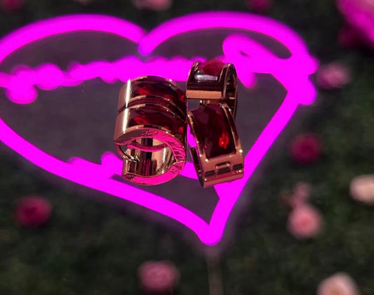 Arracadas de acero inoxidable con piedra roja