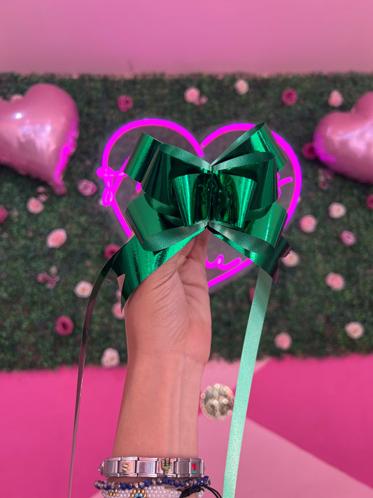 Moño verde metalico para regalo